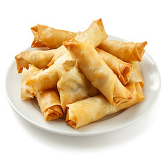 Golden, Crispy Spring Rolls Arranged on a White Plate