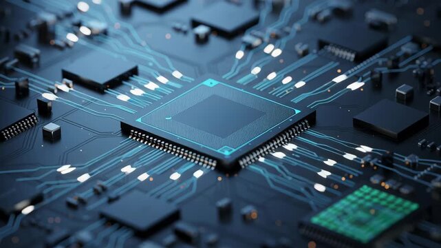 Microchip edge with ai technology glowing on circuit board showing advanced electronic connection and innovation in computing system design