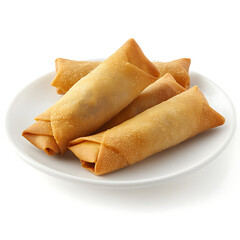 Golden Brown Egg Rolls on a White Plate