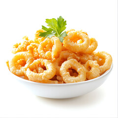 Bowl of Golden Fried Calamari Rings with Fresh Parsley Garnish