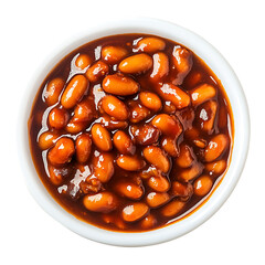 Baked Beans in a White Bowl, Top View