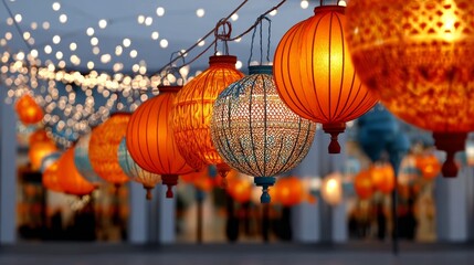 A Colorful Festival Street Illuminated by Vibrant Lanterns, Creating a Joyful and Warm Atmosphere