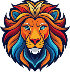 Obraz premium Colorful Lion Head Mascot Logo with Detailed Mane and Fierce Expression