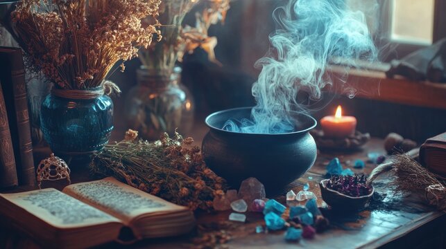 Mystical cauldron scene