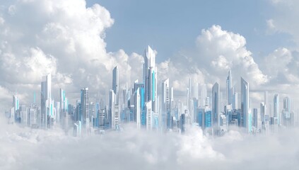 Fototapeta premium Futuristic city floats on clouds (3)