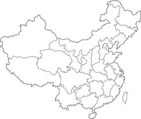 China Map with Administrative Divisions Outline on White