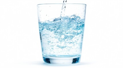 Refreshing water fills a clear glass, creating bubbles and ripples