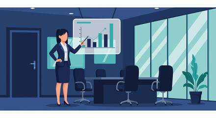 Obraz premium Businesswoman Presenting Sales Data In Conference Room Illustration