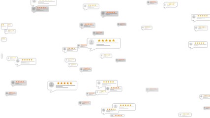 "Buyer Customer Review Five-Star Feedback Animation Showing Flying Stars Concept for Positive Ratings, Satisfied Clients, Product Approval, and Reputation Boost"