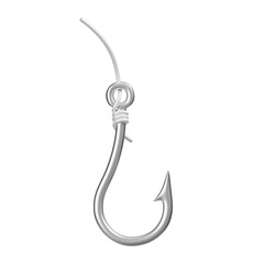 3D Fishing Hook with Line Illustration Isolated on Png Transparent Background with Lure, Bait, and Catch Concept