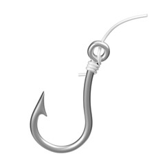 3D Fishing Hook with Line Illustration Isolated on Png Transparent Background with Lure, Bait, and Catch Concept