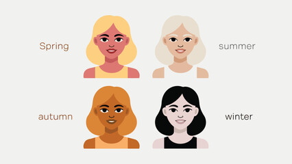 Obraz premium Seasonal Beauty: A visual guide showcases the nuances of seasonal beauty across different women, each embodying the unique essence of spring, summer, autumn, and winter.