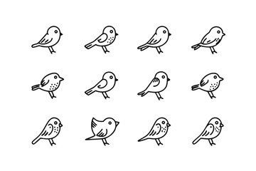 Whimsical Bird Collection: A delightful array of line art, featuring adorable little birds, each with a unique pose, ready to add a touch of charm to any project. 