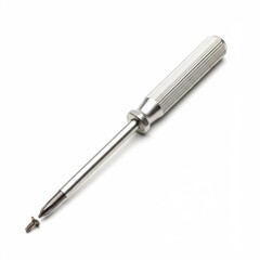 Precision screwdriver with metallic handle and screw isolated on white