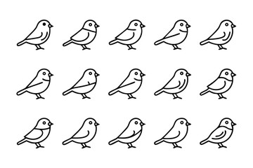 Birds Icon Collection: A cohesive array of illustrated bird icons in a minimalist and adaptable style, perfect for versatile design applications.
