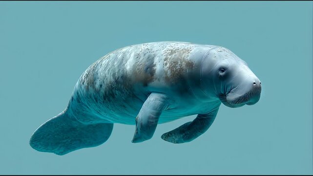 manatee, sea cow wildlife animal, swimming peacefully underwater. Isolated aquatic mammal creating calm scene