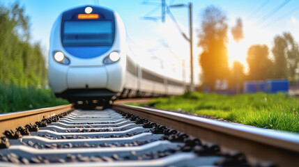 A train on the tracks with a clear sky in the background representing data-driven rail management strategies