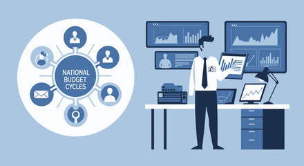 National Budget Cycle Management In A Modern Office Setting Illustration