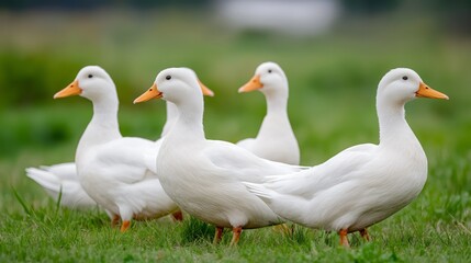 Obraz premium Ducks Roaming Freely on a Farm. Generative Ai