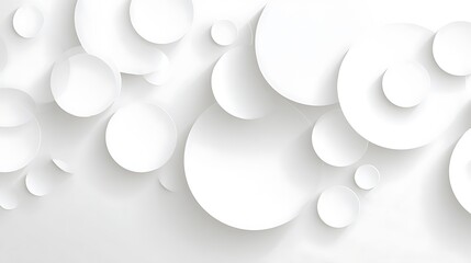 An abstract arrangement of overlapping white circles with subtle shadows creating a depth effect