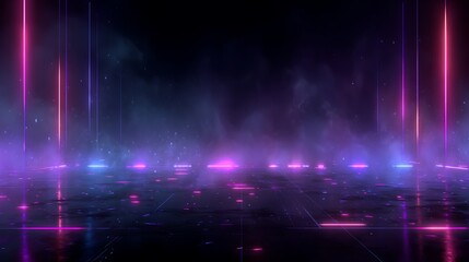 Abstract neon landscape with glowing lines and fog creating a futuristic atmosphere scene