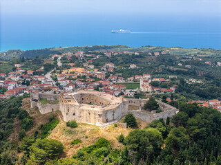 Aerial images of the French fortress of Chlemoutsi in the Peloponnese, Greece