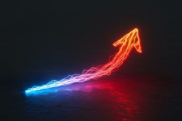 progress, and innovation, its trail a vibrant, dynamic stream of blue and red energy against a dark, textured, background. Symbolizing growth, Glowing arrow ascends
