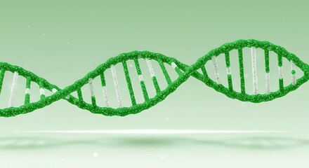 Green DNA strand with white bases on a light green background