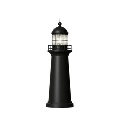 A black lighthouse stands tall against a plain background, symbolizing guidance and safety at sea
