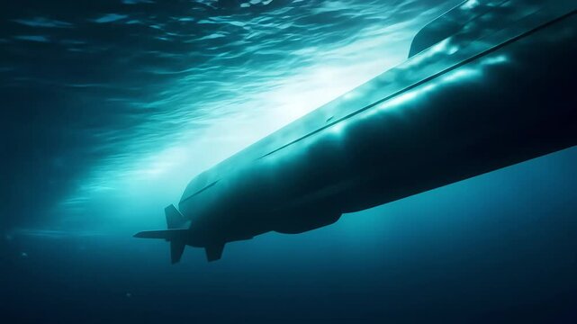 Deep Sea Submarine Navigating Quietly Beneath Ocean Surface in Stealth Mode