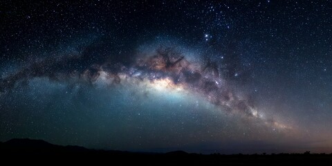 Night Sky Panorama With Milky Way Galaxy