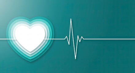 Layered heart shape with a white electrocardiogram line across a teal background