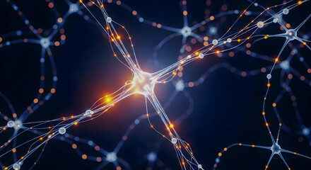 Dynamic neurons firing in the brain showcasing neural networks and synapses with glowing energy