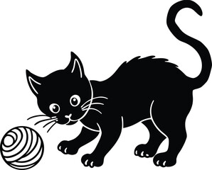 Fototapeta premium A Cute Cat With Kitten Playing Silhouette Vector, black cat cartoon