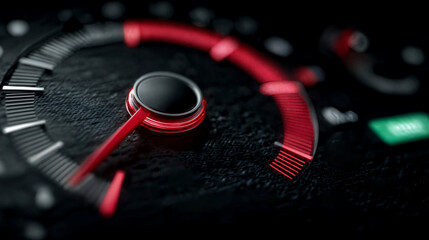 Illustration AI close-up of illuminated red tachometer in sports vehicle.