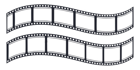 "Trendy Film Strip Frame Templates Set - Vintage Cinema Reel with Grunge Texture on Transparent Background - Vector Illustration"