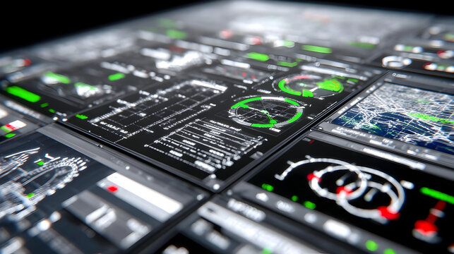 room operated by AI avatars with holographic interfaces and vintage knobs.