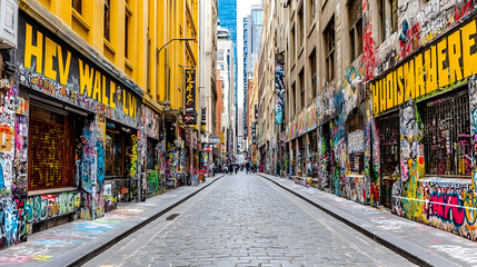 Naklejka premium with walls covered in animated graffiti made by sentient AI artists.