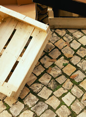 Close up of shopping packaging for vegetables on the local Farmers market. Close up