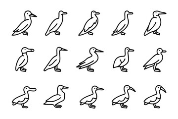Black and White Bird Illustration Set: A clean, minimalist illustration of bird icons, perfect for adding a touch of avian charm to any design or project.