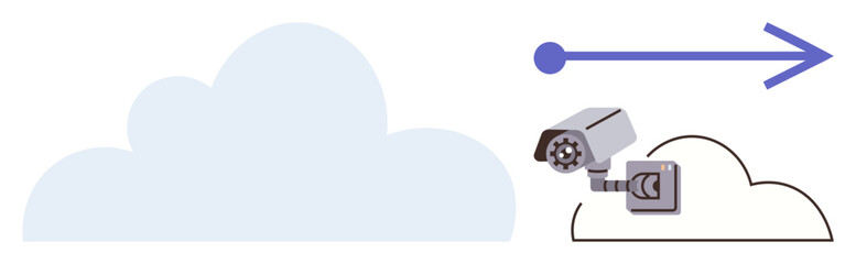 Cloud image with surveillance camera transferring data as arrow demonstrates movement. Ideal for cybersecurity, data flow, cloud storage, internet privacy, technology, data transfer, and monitoring