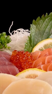 Rotating Close-Up of Japanese Sashimi Sushi Set