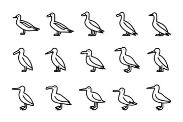 Line Art Ducks: A collection of line art illustrations showcasing a flock of ducks in various poses, offering a clean and minimalist aesthetic for any design.
