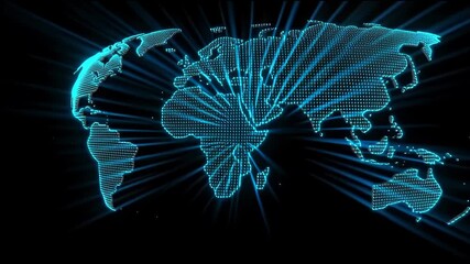 Futuristic glowing blue world map hologram. powerful global technology and digital network concept for communication dark - Powered by Adobe