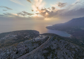 Aerial images of the Prophet Elias Chapel in Mora, Greece