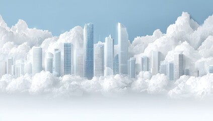 Obraz premium City built on clouds, light blue tones
