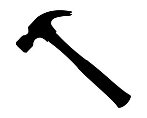 Black silhouette of a claw hammer on a white background diagonally