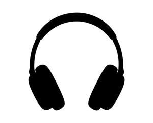Silhouette of black headphones against a white background, providing an abstract representation