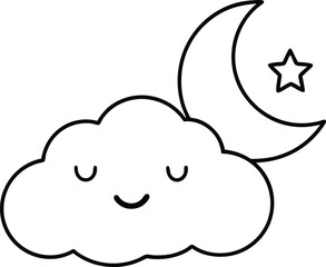 Cute Sleeping Cloud with Moon and Star Outline Icon