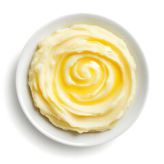 Creamy Mashed Potatoes Swirled in a White Bowl